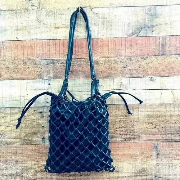 NWOT Top Shop Large Satin PU String Shoulder Tote Bag In Black - Picture 4 of 13